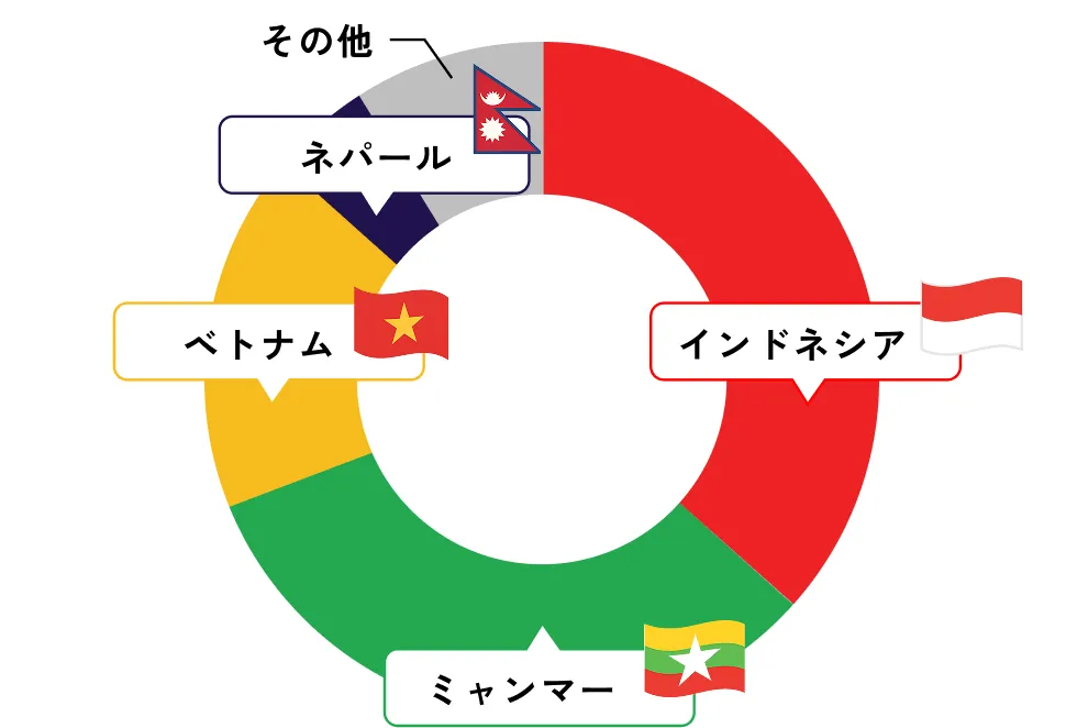 LivCoの外国人材の国籍別グラフ